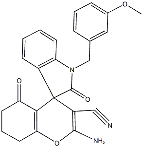 2-amino-1'-(3-methoxybenzyl)-3-cyano-2',5-dioxo-1',3',5,6,7,8-hexahydro-spiro[4H-chromene-4,3'-(2'H)-indole] Structure