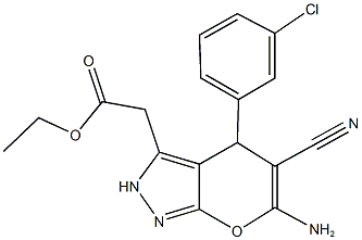 ethyl [6-amino-4-(3-chlorophenyl)-5-cyano-2,4-dihydropyrano[2,3-c]pyrazol-3-yl]acetate Structure