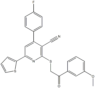 4-(4-fluorophenyl)-2-{[2-(3-methoxyphenyl)-2-oxoethyl]sulfanyl}-6-(2-thienyl)nicotinonitrile Structure