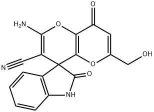 2'-amino-6'-(hydroxymethyl)-2,8'-dioxo-1,3,4',8'-tetrahydrospiro(2H-indole-3,4'-pyrano[3,2-b]pyran)-3'-carbonitrile Structure