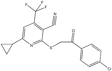 2-{[2-(4-chlorophenyl)-2-oxoethyl]sulfanyl}-6-cyclopropyl-4-(trifluoromethyl)nicotinonitrile 구조식 이미지