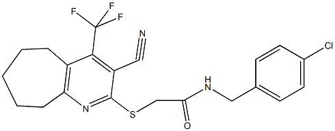 N-(4-chlorobenzyl)-2-{[3-cyano-4-(trifluoromethyl)-6,7,8,9-tetrahydro-5H-cyclohepta[b]pyridin-2-yl]sulfanyl}acetamide 구조식 이미지