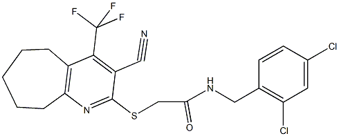 2-{[3-cyano-4-(trifluoromethyl)-6,7,8,9-tetrahydro-5H-cyclohepta[b]pyridin-2-yl]sulfanyl}-N-(2,4-dichlorobenzyl)acetamide 구조식 이미지