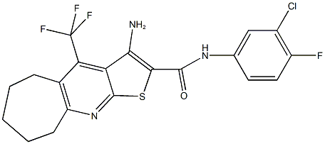 3-amino-N-(3-chloro-4-fluorophenyl)-4-(trifluoromethyl)-6,7,8,9-tetrahydro-5H-cyclohepta[b]thieno[3,2-e]pyridine-2-carboxamide Structure