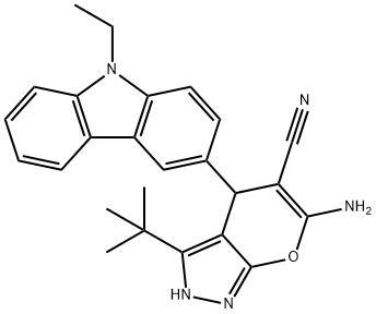 6-amino-3-tert-butyl-4-(9-ethyl-9H-carbazol-3-yl)-2,4-dihydropyrano[2,3-c]pyrazole-5-carbonitrile Structure