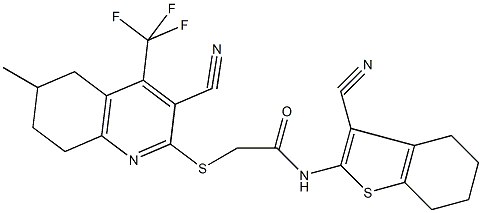 2-{[3-cyano-6-methyl-4-(trifluoromethyl)-5,6,7,8-tetrahydroquinolin-2-yl]sulfanyl}-N-(3-cyano-4,5,6,7-tetrahydro-1-benzothien-2-yl)acetamide Structure