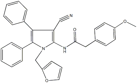 N-[3-cyano-1-(2-furylmethyl)-4,5-diphenyl-1H-pyrrol-2-yl]-2-(4-methoxyphenyl)acetamide 구조식 이미지