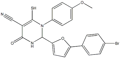 2-[5-(4-bromophenyl)-2-furyl]-6-mercapto-1-(4-methoxyphenyl)-4-oxo-1,2,3,4-tetrahydro-5-pyrimidinecarbonitrile Structure