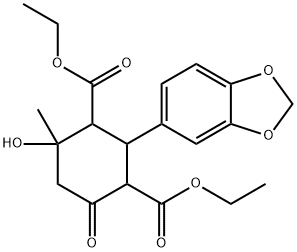 diethyl 2-(1,3-benzodioxol-5-yl)-4-hydroxy-4-methyl-6-oxo-1,3-cyclohexanedicarboxylate Structure