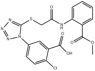 2-chloro-5-[5-({2-[2-(methoxycarbonyl)anilino]-2-oxoethyl}sulfanyl)-1H-tetraazol-1-yl]benzoic acid 구조식 이미지
