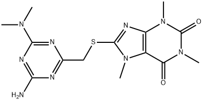 8-({[4-amino-6-(dimethylamino)-1,3,5-triazin-2-yl]methyl}sulfanyl)-1,3,7-trimethyl-3,7-dihydro-1H-purine-2,6-dione 구조식 이미지