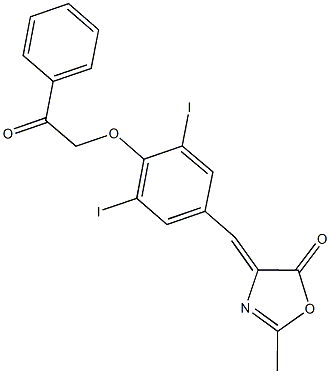4-[3,5-diiodo-4-(2-oxo-2-phenylethoxy)benzylidene]-2-methyl-1,3-oxazol-5(4H)-one Structure