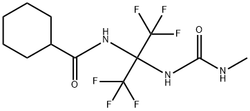 N-[2,2,2-trifluoro-1-{[(methylamino)carbonyl]amino}-1-(trifluoromethyl)ethyl]cyclohexanecarboxamide 구조식 이미지