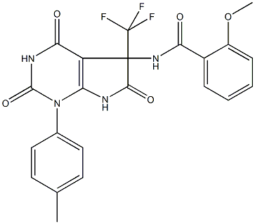 2-methoxy-N-[1-(4-methylphenyl)-2,4,6-trioxo-5-(trifluoromethyl)-2,3,4,5,6,7-hexahydro-1H-pyrrolo[2,3-d]pyrimidin-5-yl]benzamide 구조식 이미지