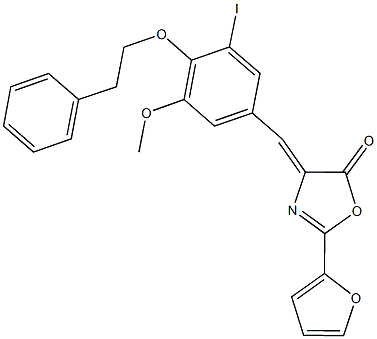 2-(2-furyl)-4-[3-iodo-5-methoxy-4-(2-phenylethoxy)benzylidene]-1,3-oxazol-5(4H)-one Structure