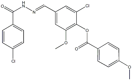 2-chloro-4-[2-(4-chlorobenzoyl)carbohydrazonoyl]-6-methoxyphenyl4-methoxybenzoate 구조식 이미지