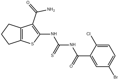2-({[(5-bromo-2-chlorobenzoyl)amino]carbothioyl}amino)-5,6-dihydro-4H-cyclopenta[b]thiophene-3-carboxamide Structure