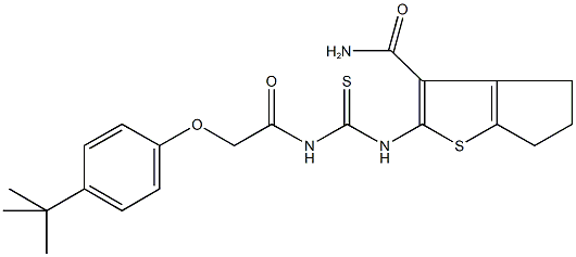 2-[({[(4-tert-butylphenoxy)acetyl]amino}carbothioyl)amino]-5,6-dihydro-4H-cyclopenta[b]thiophene-3-carboxamide 구조식 이미지