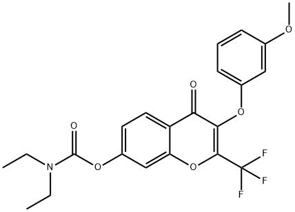 3-(3-methoxyphenoxy)-4-oxo-2-(trifluoromethyl)-4H-chromen-7-yldiethylcarbamate Structure