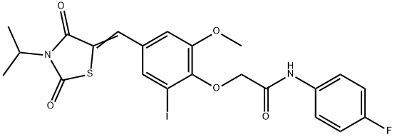 N-(4-fluorophenyl)-2-{2-iodo-4-[(3-isopropyl-2,4-dioxo-1,3-thiazolidin-5-ylidene)methyl]-6-methoxyphenoxy}acetamide 구조식 이미지