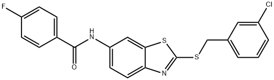 N-{2-[(3-chlorobenzyl)sulfanyl]-1,3-benzothiazol-6-yl}-4-fluorobenzamide 구조식 이미지