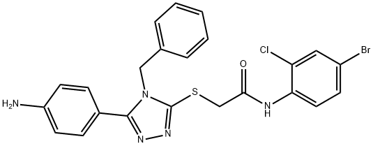 2-{[5-(4-aminophenyl)-4-benzyl-4H-1,2,4-triazol-3-yl]sulfanyl}-N-(4-bromo-2-chlorophenyl)acetamide 구조식 이미지