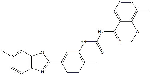 N-(2-methoxy-3-methylbenzoyl)-N'-[2-methyl-5-(6-methyl-1,3-benzoxazol-2-yl)phenyl]thiourea 구조식 이미지