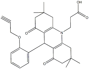 3-(3,3,6,6-tetramethyl-1,8-dioxo-9-[2-(2-propynyloxy)phenyl]-2,3,4,5,6,7,8,9-octahydro-10(1H)-acridinyl)propanoic acid 구조식 이미지