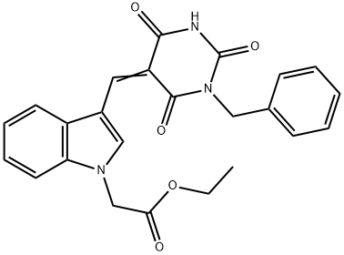 ethyl {3-[(1-benzyl-2,4,6-trioxotetrahydro-5(2H)-pyrimidinylidene)methyl]-1H-indol-1-yl}acetate Structure