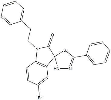 5-bromo-5'-phenyl-1-(2-phenylethyl)-1,2',3,3'-tetrahydrospiro(2H-indole-3,2'-[1,3,4]-thiadiazole)-2-one Structure