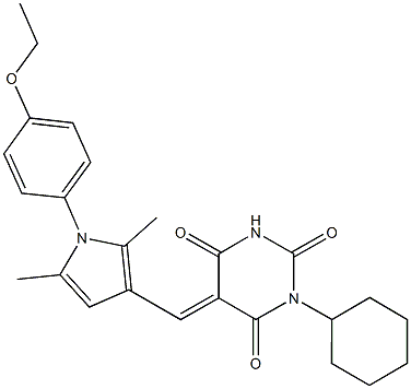 1-cyclohexyl-5-{[1-(4-ethoxyphenyl)-2,5-dimethyl-1H-pyrrol-3-yl]methylene}-2,4,6(1H,3H,5H)-pyrimidinetrione Structure