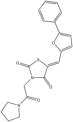 3-[2-oxo-2-(1-pyrrolidinyl)ethyl]-5-[(5-phenyl-2-furyl)methylene]-1,3-thiazolidine-2,4-dione 구조식 이미지