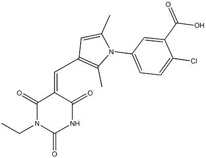 2-chloro-5-{3-[(1-ethyl-2,4,6-trioxotetrahydro-5(2H)-pyrimidinylidene)methyl]-2,5-dimethyl-1H-pyrrol-1-yl}benzoic acid Structure