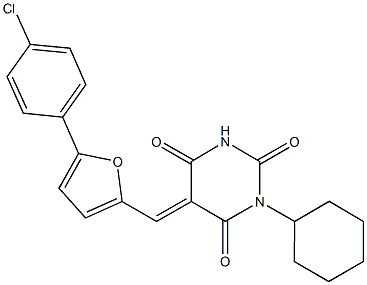 5-{[5-(4-chlorophenyl)-2-furyl]methylene}-1-cyclohexyl-2,4,6(1H,3H,5H)-pyrimidinetrione 구조식 이미지