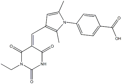 4-{3-[(1-ethyl-2,4,6-trioxotetrahydro-5(2H)-pyrimidinylidene)methyl]-2,5-dimethyl-1H-pyrrol-1-yl}benzoic acid 구조식 이미지