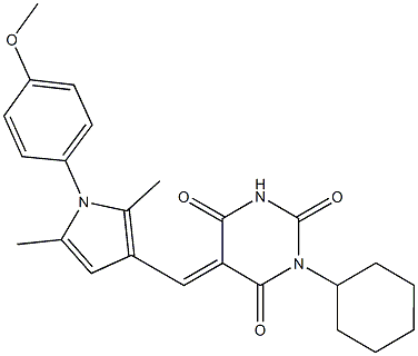 1-cyclohexyl-5-{[1-(4-methoxyphenyl)-2,5-dimethyl-1H-pyrrol-3-yl]methylene}-2,4,6(1H,3H,5H)-pyrimidinetrione Structure