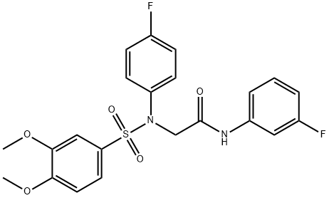 2-{[(3,4-dimethoxyphenyl)sulfonyl]-4-fluoroanilino}-N-(3-fluorophenyl)acetamide 구조식 이미지