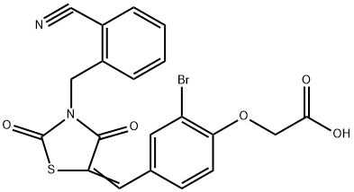 (2-bromo-4-{[3-(2-cyanobenzyl)-2,4-dioxo-1,3-thiazolidin-5-ylidene]methyl}phenoxy)acetic acid Structure