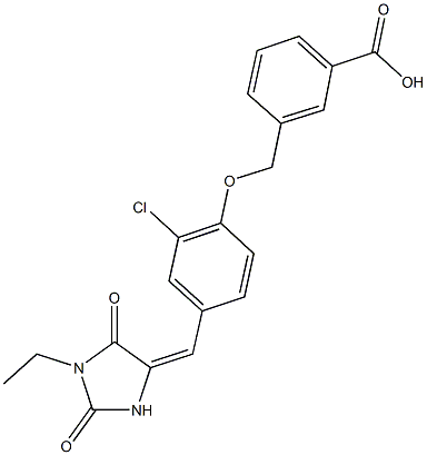 3-({2-chloro-4-[(1-ethyl-2,5-dioxo-4-imidazolidinylidene)methyl]phenoxy}methyl)benzoic acid Structure