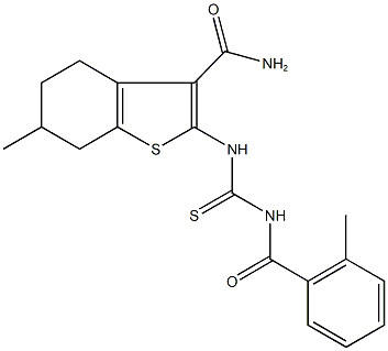 6-methyl-2-({[(2-methylbenzoyl)amino]carbothioyl}amino)-4,5,6,7-tetrahydro-1-benzothiophene-3-carboxamide Structure