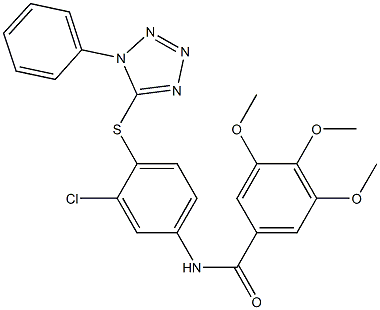 N-{3-chloro-4-[(1-phenyl-1H-tetraazol-5-yl)sulfanyl]phenyl}-3,4,5-trimethoxybenzamide 구조식 이미지