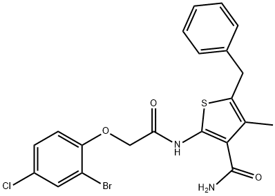 5-benzyl-2-{[(2-bromo-4-chlorophenoxy)acetyl]amino}-4-methyl-3-thiophenecarboxamide Structure