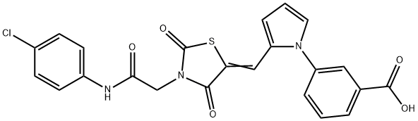 3-[2-({3-[2-(4-chloroanilino)-2-oxoethyl]-2,4-dioxo-1,3-thiazolidin-5-ylidene}methyl)-1H-pyrrol-1-yl]benzoic acid 구조식 이미지