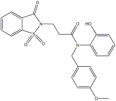 3-(1,1-dioxido-3-oxo-1,2-benzisothiazol-2(3H)-yl)-N-(2-hydroxyphenyl)-N-(4-methoxybenzyl)propanamide 구조식 이미지