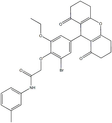 2-[2-bromo-4-(1,8-dioxo-2,3,4,5,6,7,8,9-octahydro-1H-xanthen-9-yl)-6-ethoxyphenoxy]-N-(3-methylphenyl)acetamide Structure