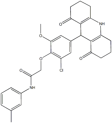2-[2-chloro-4-(1,8-dioxo-1,2,3,4,5,6,7,8,9,10-decahydro-9-acridinyl)-6-methoxyphenoxy]-N-(3-methylphenyl)acetamide Structure