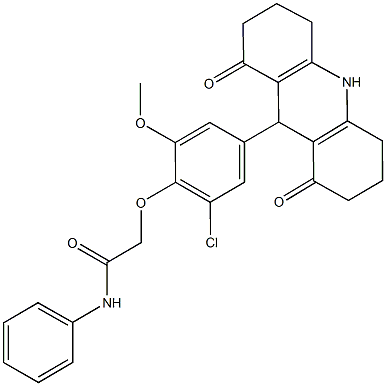 2-[2-chloro-4-(1,8-dioxo-1,2,3,4,5,6,7,8,9,10-decahydro-9-acridinyl)-6-methoxyphenoxy]-N-phenylacetamide 구조식 이미지