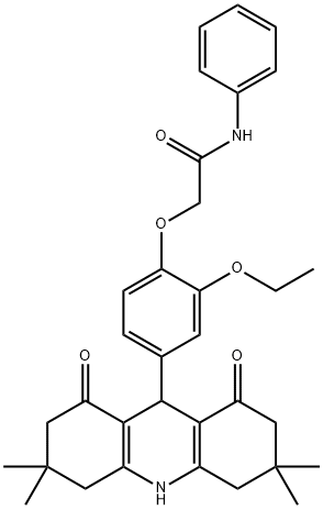 2-[2-ethoxy-4-(3,3,6,6-tetramethyl-1,8-dioxo-1,2,3,4,5,6,7,8,9,10-decahydro-9-acridinyl)phenoxy]-N-phenylacetamide 구조식 이미지