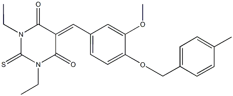 1,3-diethyl-5-{3-methoxy-4-[(4-methylbenzyl)oxy]benzylidene}-2-thioxodihydro-4,6(1H,5H)-pyrimidinedione Structure