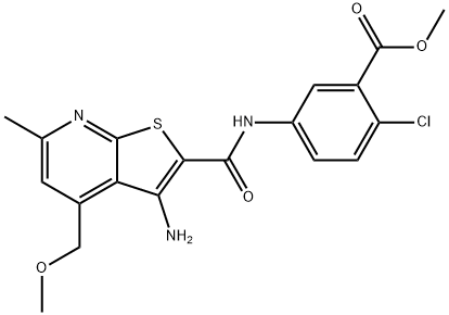 methyl 5-({[3-amino-4-(methoxymethyl)-6-methylthieno[2,3-b]pyridin-2-yl]carbonyl}amino)-2-chlorobenzoate Structure